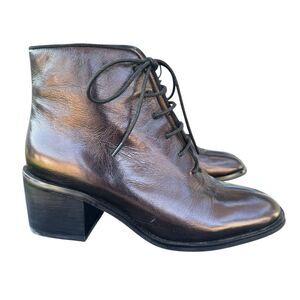 Jeffrey Campbell Talcott Leather Boots Shiny Black Lace Up Heel Witchy Size 7.5